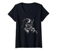 Femme Bouvier bernois jouant du violon violoniste amoureux des chiens T-Shirt avec Col en V