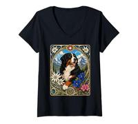 Femme Bouvier Bernois Vintage Berner dans Les Alpes T-Shirt avec Col en V