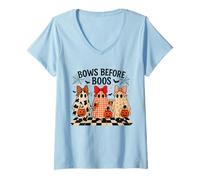 Femme Bows Before Boos Costume d'halloween fantôme Mignon T-Shirt avec Col en V