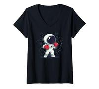 Femme Boxe dans l'espace avec ce costume de combattant d'astronaute T-Shirt avec Col en V