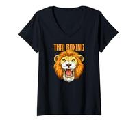 Femme Boxe Thaïlandaise Thaiboxing Et Lion Head MMA T-Shirt avec Col en V