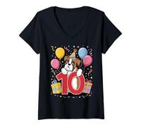 Femme Boxer 10e anniversaire garçon fille 10 ans dixième dix Boxer T-Shirt avec Col en V