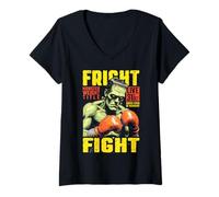 Femme Boxer Boxing Frankenstein Fight Fight Halloween Pugilism T-Shirt avec Col en V