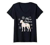 Femme Boxer Dog Merry Christmas Silhouette Funny Christmas Dog Dad Mom T-Shirt avec Col en V