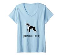Femme Boxer Life - Motif Chien Boxer Fier T-Shirt avec Col en V