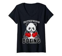 Femme Boxer Panda avec Inscription « All I Want to Do is Cute Bear » T-Shirt avec Col en V