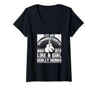 Femme Boxer pour Femme avec Inscription « Hits Like a Girl » T-Shirt avec Col en V