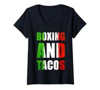 Femme Boxing and Tacos Latinx The Mexican Style Boxing México T-Shirt avec Col en V