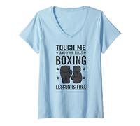 Femme Boxing Touch Me and Your First Boxing Lesson is Free Boxing T-Shirt avec Col en V
