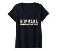 Femme Boy Mama From Son Up To Sun Down Funny Moms Mother Saying T-Shirt avec Col en V