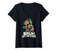 Femme Boys Kids Video Gamer Let Me Cook Meme Lover Bruh Capybara T-Shirt avec Col en V
