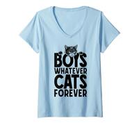 Femme Boys Whatever Cats Forever Citation Amusante pour Amoureux des Chats Noirs T-Shirt avec Col en V