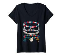 Femme Bracelet d'amitié Washington DC avec icônes de la Ville Patriotique T-Shirt avec Col en V