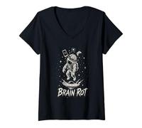 Femme Brain Rot Astronaute Graphic Surreal Space Gamer Meme Cadeau T-Shirt avec Col en V
