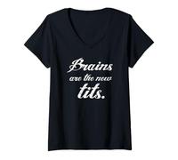 Femme Brains are The New Tits féministe drôle de féminisme Cadeau T-Shirt avec Col en V