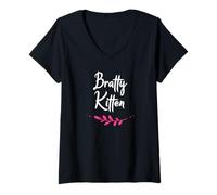Femme Bratty Kitten Soumis Esclave Kink Femme Enfant Fille T-Shirt avec Col en V