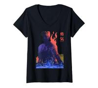 Femme Bravoure, Courage. avec des kanjis Japonais. T-Shirt avec Col en V