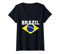 Femme Brazilian Flag Colors Design. National Brasil / Brazil T-Shirt avec Col en V