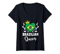 Femme Brazilian Queen Brazil Flag Proud Brazilian Woman T-Shirt avec Col en V