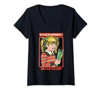 Femme Break Glass Sarcastic Retro Vintage Funny Adult Humor T-Shirt avec Col en V