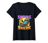 Femme Break Spring Sloth Baby Beach Vacation Sunset Perezoso T-Shirt avec Col en V