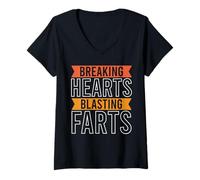 Femme Breaking Hearts Pets Explosifs. Drôle T-Shirt avec Col en V