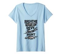 Femme Breathe Dive Hunt Spearo Freedive Underwater Hunter Diver T-Shirt avec Col en V