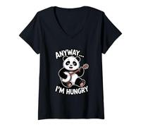 Femme Bref, J'Ai Faim en Train de Jouer à Guitar Panda T-Shirt avec Col en V