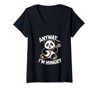 Femme Bref, J'Ai Faim en Train de Jouer à Guitar Panda T-Shirt avec Col en V