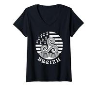 Femme Breizh Bretagne Drapeau Celtique Triskel Pride T-Shirt avec Col en V