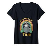 Femme Breloque Arc-en-Ciel Be in Awe of My Tism Raton Laveur T-Shirt avec Col en V