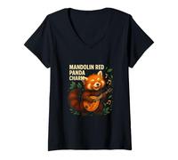 Femme Breloque Panda Rouge Mandoline T-Shirt avec Col en V