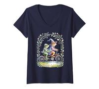 Femme Breloque vélo Grenouille Tandem Cyclisme Cottagecore Milf My Autism T-Shirt avec Col en V
