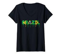 Femme Brésil Born Flag Proud Patriotc Feel The Drip Cool Brazil T-Shirt avec Col en V