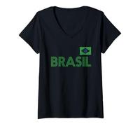 Femme Brésil Cadeau Drapeau Brésil Fan Vintage Samba Brasil T-Shirt avec Col en V