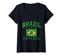 Femme Brésil Cadeau Drapeau Brésil Fan Vintage Samba Brasil T-Shirt avec Col en V