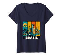 Femme Brésil Retro Game Skyline - Rio São Paulo Salvador Brasilia T-Shirt avec Col en V