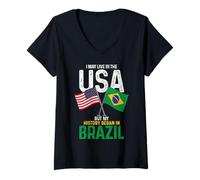 Femme Brésilien américain Mon histoire a commencé avec Brazil Pride Vintage T-Shirt avec Col en V