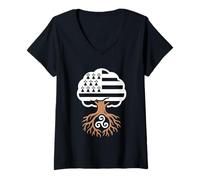 Femme Bretagne Arbre - Racines Bretonnes Triskell et Gwenn ha Du T-Shirt avec Col en V
