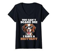 Femme Bretagne Chien T-Shirt avec Col en V
