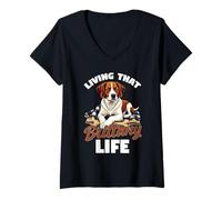 Femme Bretagne Chien T-Shirt avec Col en V