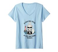 Femme Bretagne Femme - Hermine Bretonne Humour Coiffe Triskell T-Shirt avec Col en V
