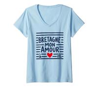 Femme Bretagne Mon Amour Bretonne Breton Cœur Triskell et Hermine T-Shirt avec Col en V