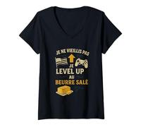 Femme Breton Jeux vidéo idée Cadeau pour Gamer Bretagne Humour T-Shirt avec Col en V