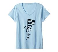 Femme Bretonne Drapeau Breton Fier Breton Bretagne Simple Breizh T-Shirt avec Col en V