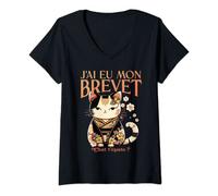 Femme Brevet des Collèges BDC Réussite Chat Chaton entrée lycée T-Shirt avec Col en V