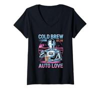 Femme Brew Hot Sun Auto Love Style Robot T-Shirt avec Col en V