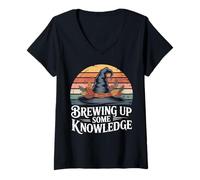 Femme Brewing Up Some Knowledge Halloween Design T-Shirt avec Col en V