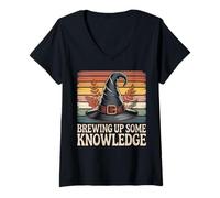 Femme Brewing Up Some Knowledge Halloween Design T-Shirt avec Col en V