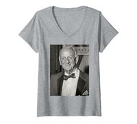 Femme Brian Johnston Johnners Cricket Commentator par Dick Barnatt T-Shirt avec Col en V